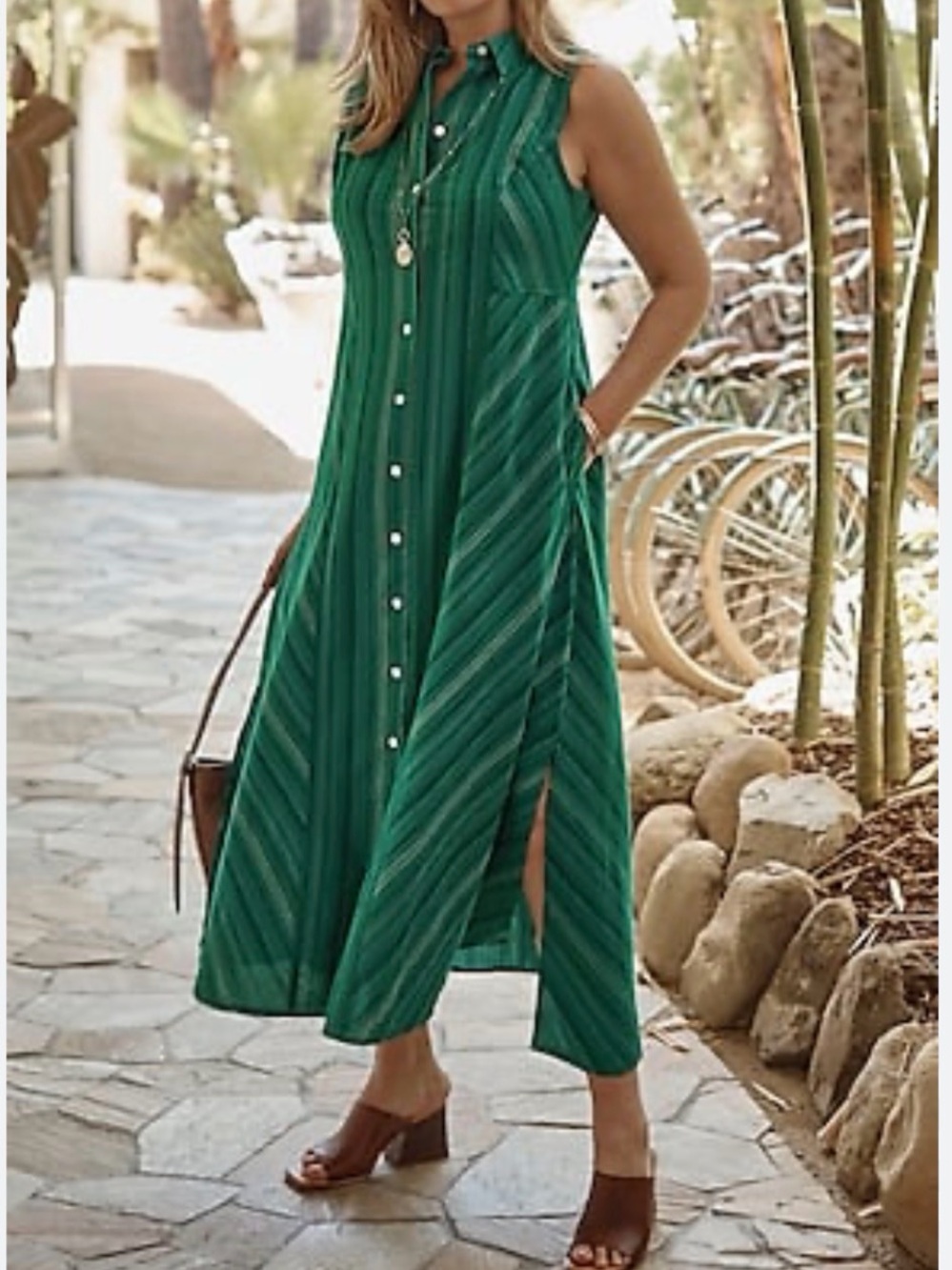 J. Jill Dobby Dress Green Striped Button Front Maxi Dress XS - Picture 2 of 15